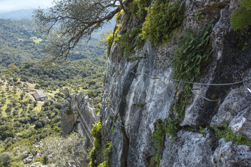 Climbing equipment Via ferrata on beautiful landscape