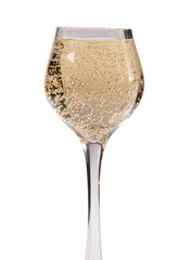 Champagne in wineglass on white background