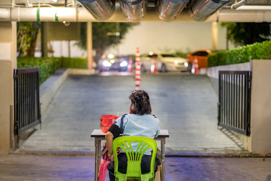 Security guard in car park.- (Selective focus)