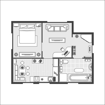 Apartment Plan witch Furniture. Vector