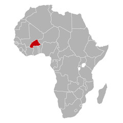 Burkina Faso auf Afrika Karte - obrazy, fototapety, plakaty