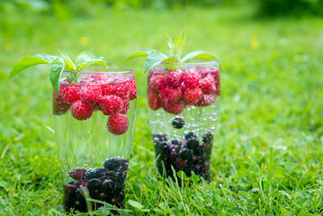 refreshing summer drink with sparkling water and fresh berries