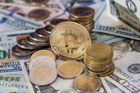 bitcoin with usa money, coin. business concept