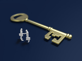 Business figure to shake hands next to the key