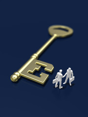 Business figure to shake hands next to the key