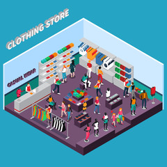 Clothing Store With Mannequins Isometric Composition