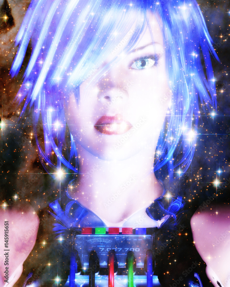 Fototapete 3d rendering of a female face - elements of this image by nasa