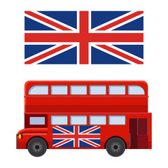 Fototapeta na wymiar Double decker bus with flag of Great Britain vector illustration