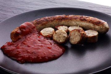 grilled sausages and tomato ketchup