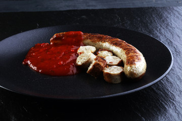 grilled sausages and tomato ketchup