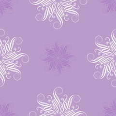 Floral geometric seamless pattern. Fashion graphic. Purple background design. Modern stylish abstract texture. Template for prints, textile, wrapping and decoration, wallpaper. Vector illustration.