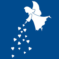 Cute vector illustration: angel showered hearts. Love symbol.