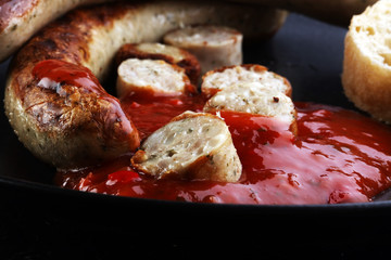 grilled sausages and tomato ketchup