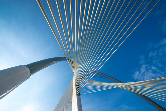 Seri Wawasan Bridge is a cable-stayed bridge. The main span, 165m long, is supported by 30 pairs of forward stay cables