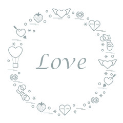Cute vector illustration with different romantic symbols arranged in a circle.