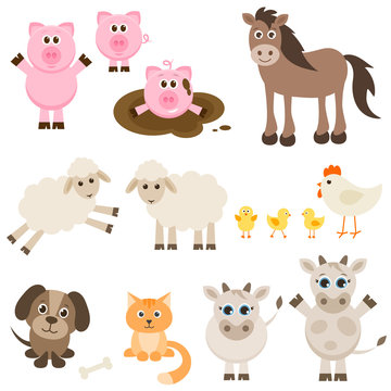 set of different farm animals