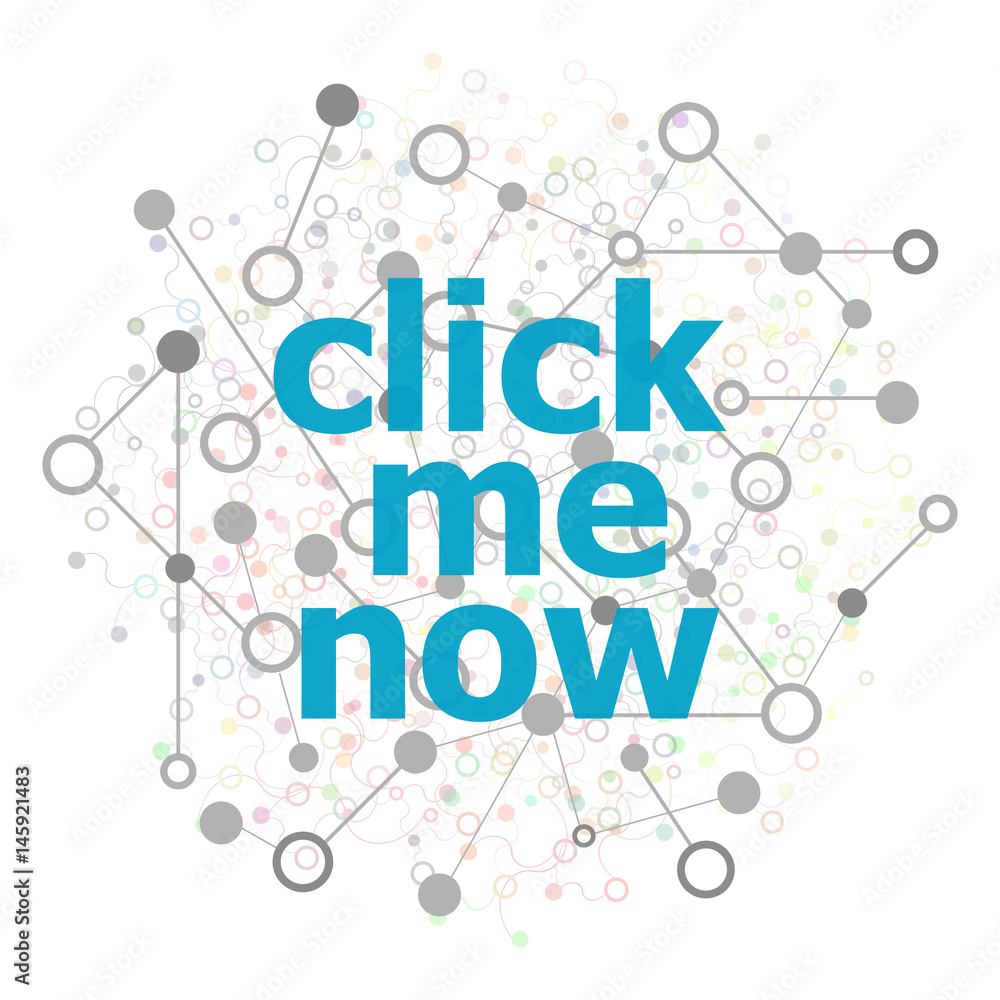 Aufkleber text click me now. web design concept . stylized low poly concept with wired construction