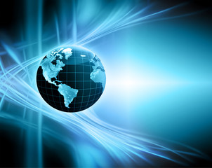 Best Internet Concept of global business. Globe, glowing lines on technological background. Wi-Fi, rays, symbols Internet, 3D illustration