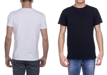 Man with t-shirt. Black and white. Back and front.
