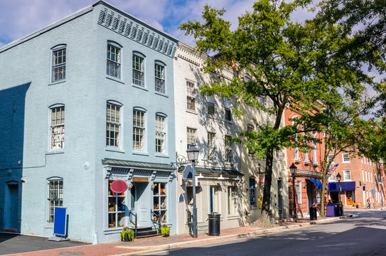 Traditional Brick Buildings with Shops and Restaurats in Old Town Alexandria, VA