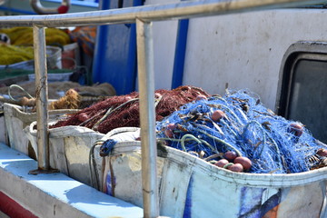 fishing nets on Greek fishing boat 
