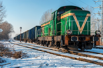 Fototapeta premium Cargo train during winter