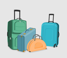 Vector Set of suitcases. The collection of four bags isolated on a white background.
