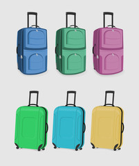 The Set of Suitcases. Six carry-on bags isolated on a white background.