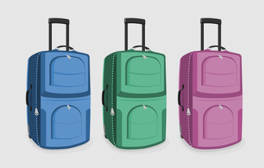 Set of travel bags vector illustrations. Collection of different suitcases isolated on white background.