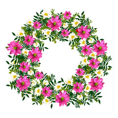 hand  drawn summer elegant and romantic  graphic flower wreath