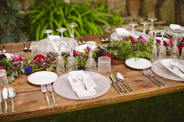 Luxury table for a wedding decorated with flowers