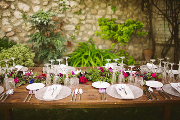Luxury table for a wedding decorated with flowers