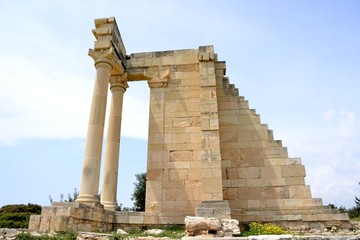 Fototapeta na wymiar Architecture from the sanctuary of Apollon Hylates and cloudy blue sky
