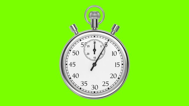 Animation stopwatch on a green background. A full minute.