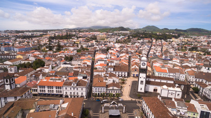 Fototapeta premium Aerial view of city center and Praca da Republica in Ponta Delgada, Azores, Portugal.