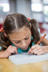 Girl drawing sketch on book