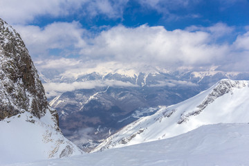 Fototapeta premium Scenery top view on winter mountains
