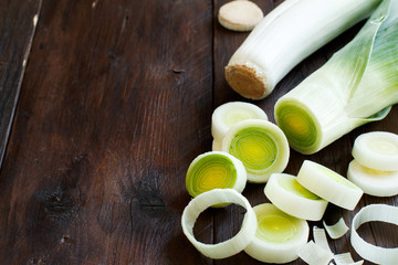 Fresh leeks whole and sliced