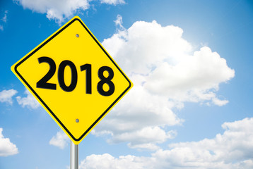 Obraz premium Road sign 2018 on sky