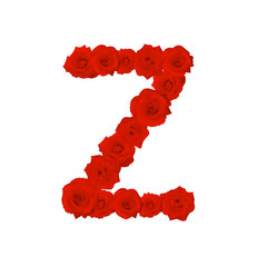 The letter Z, in the Alphabet bloom red roses illustration set isolated on white background, vector eps10