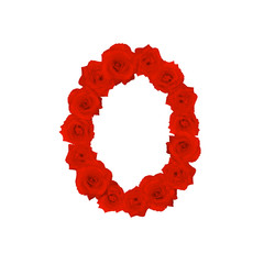 The letter number zero or 0, in the Alphabet bloom red roses illustration set isolated on white background, vector eps10