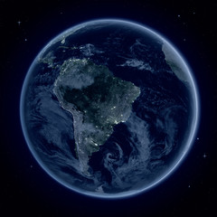 South America at night from space