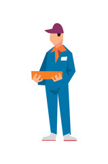 Delivery man in work uniform vector illustration isolated on white background. Office people or delivery service concept in flat design.