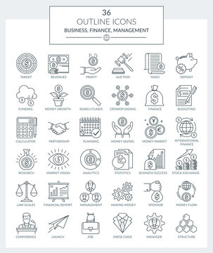 Outline Icons of Business and Finance