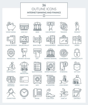 Outline Icons of Banking and Finance