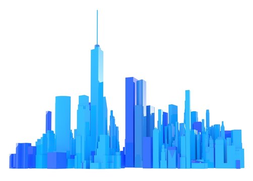 3d rendered blue skyline isolated on white background