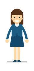 Obraz premium Young elegant woman in blue suit isolated on white background vector illustration. People personage in flat design.