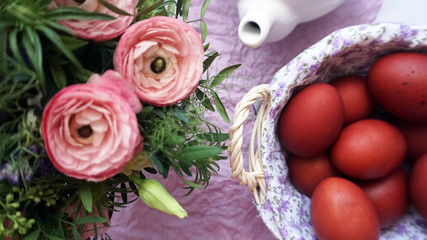 Basket with eggs in vintage style