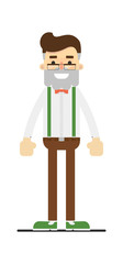 Adult hipster in shirt, suspenders and pants isolated on white background vector illustration. People personage in flat design.