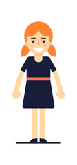 Fototapeta na wymiar Young redhead girl in blue dress isolated on white background vector illustration. People personage in flat design.